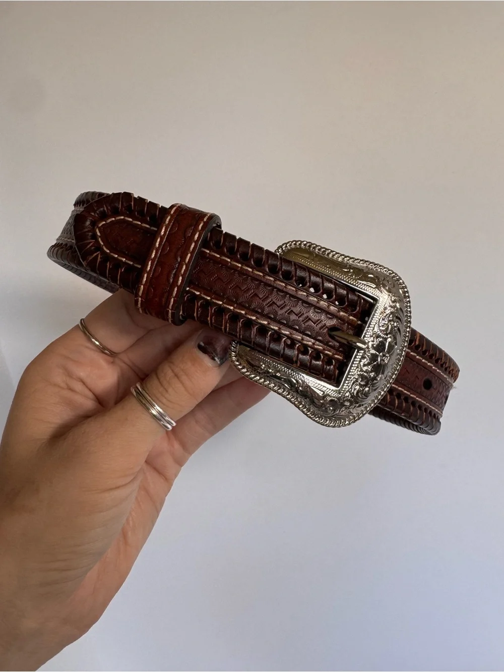 Girls' Brown Western Braided Belt with Silver Buckle